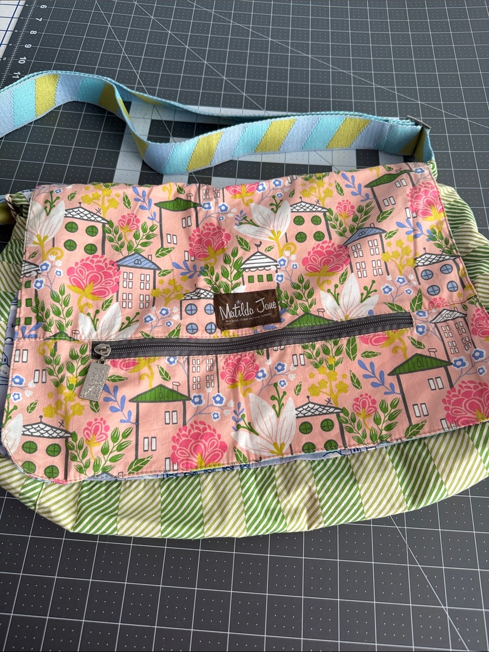 Matilda Jane Pink Floral & Green Stripe Shoulder Bag - Picture 13 of 17